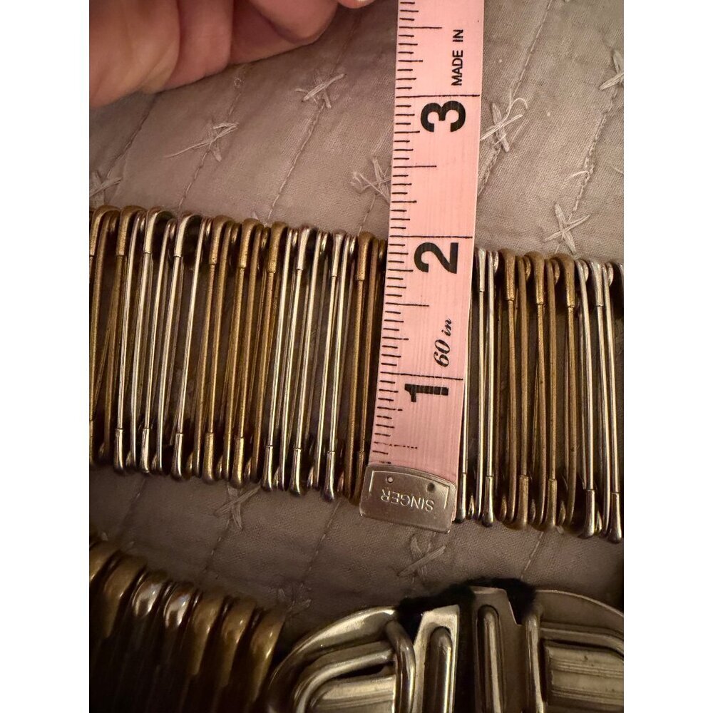 Vintage Unisex Metal Safety Pin Statement Belt Brass Silver 34 inches Punk Rare - Picture 12 of 16
